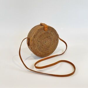 Rattan Round Bag Handmade Genuine Leather Wicker Woven Purse Handbag Boho